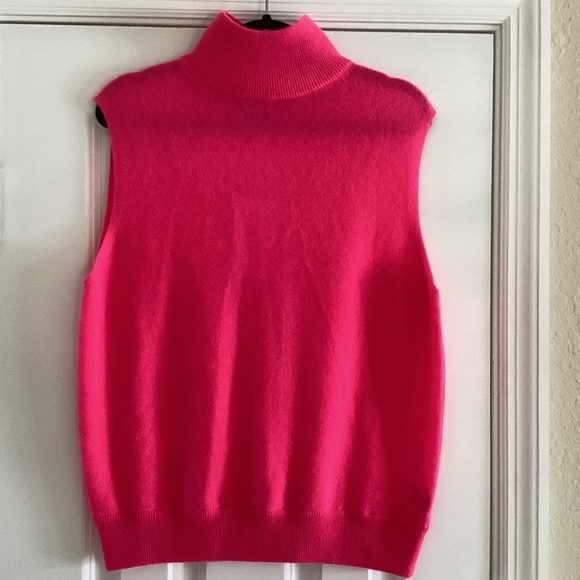 360 Cashmere Lawrence100% Cashmere Hot Pink Sleeveless Mock Neck Top Shell - Picture 5 of 12